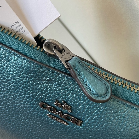 (new+card) Coach large wristlet 19 metallic dark teal fit iPhone Pro Max - Picture 8 of 12